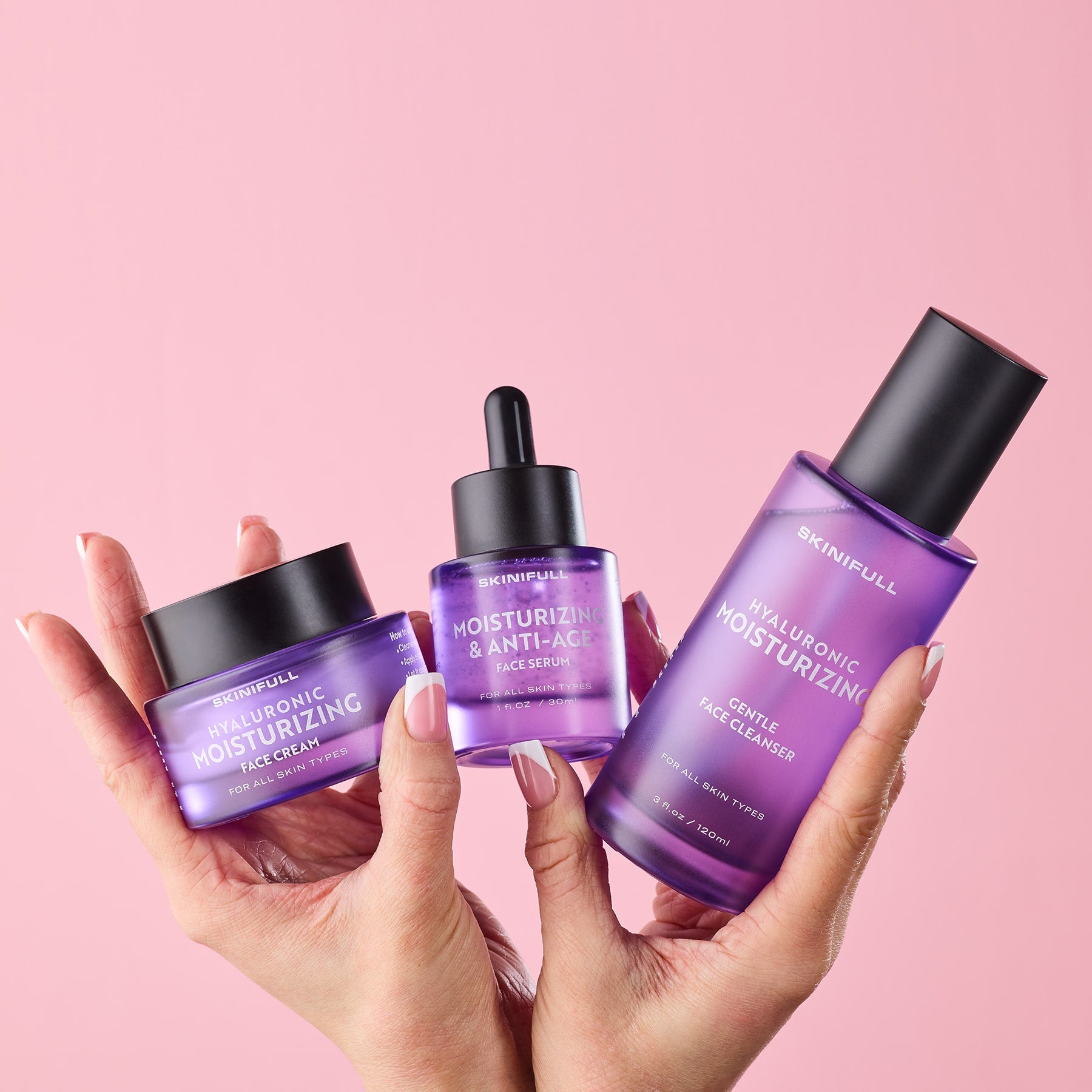 Hyaluronic Face Cream + Anti-Aging Face Serum + Face Cleanser