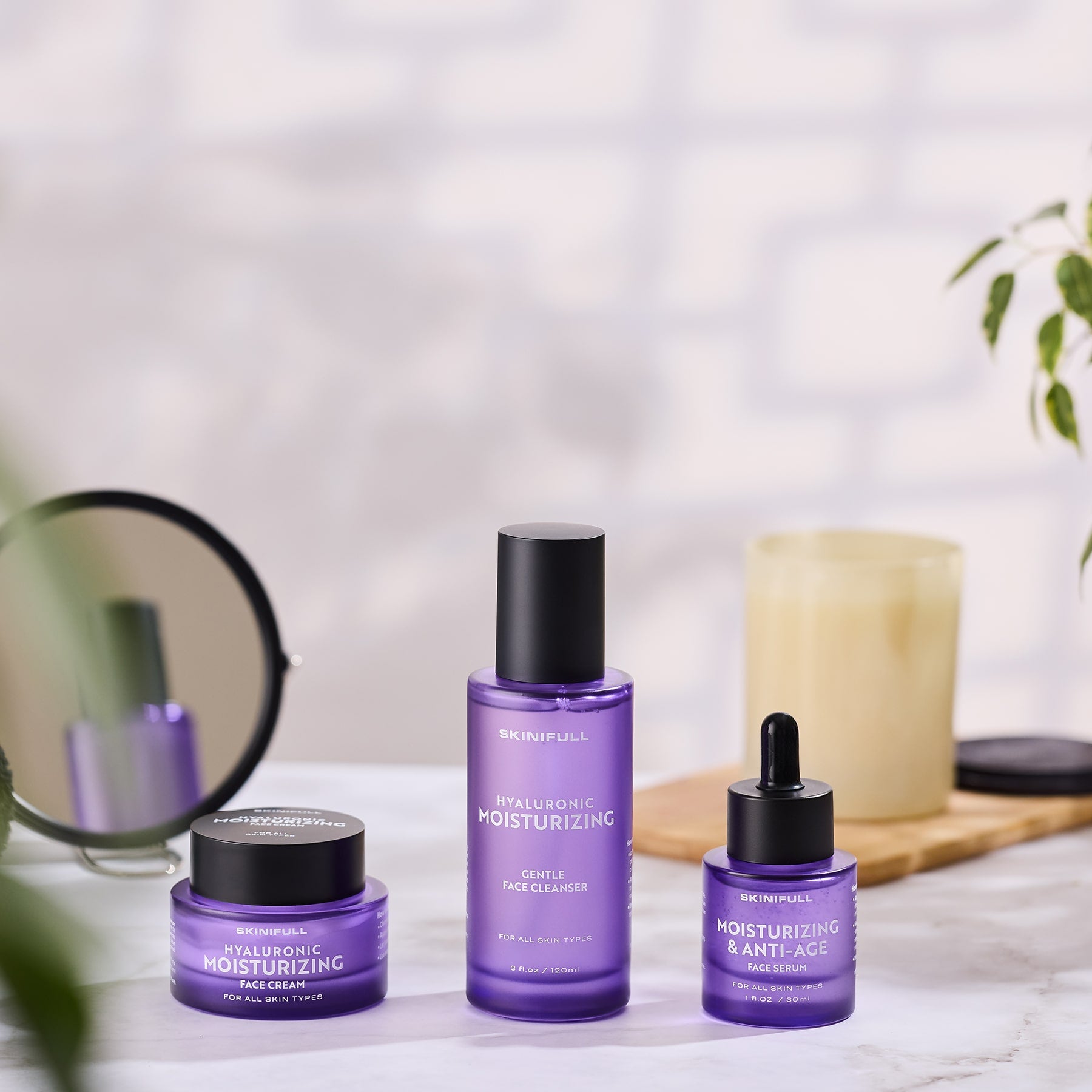 Hyaluronic Face Cream + Anti-Aging Face Serum + Face Cleanser